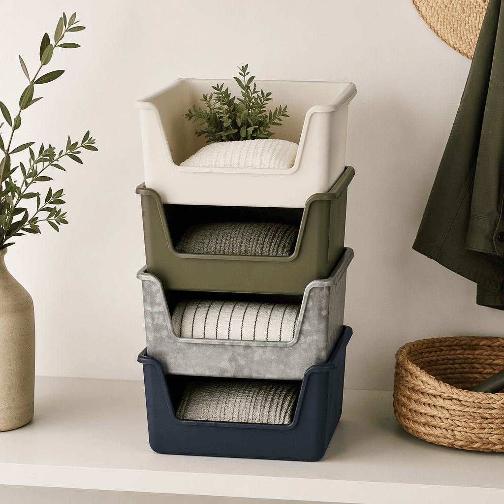 Stacking Utility Bins (Set of 4) — Four nesting bins that stack as your storage grows.
