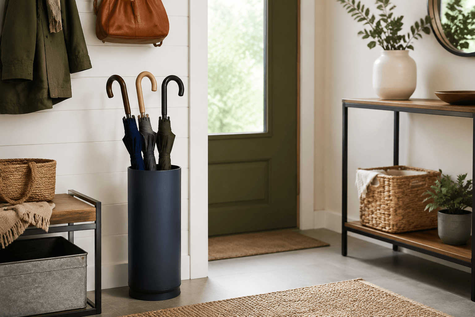 Umbrella Stand styled in a home entryway
