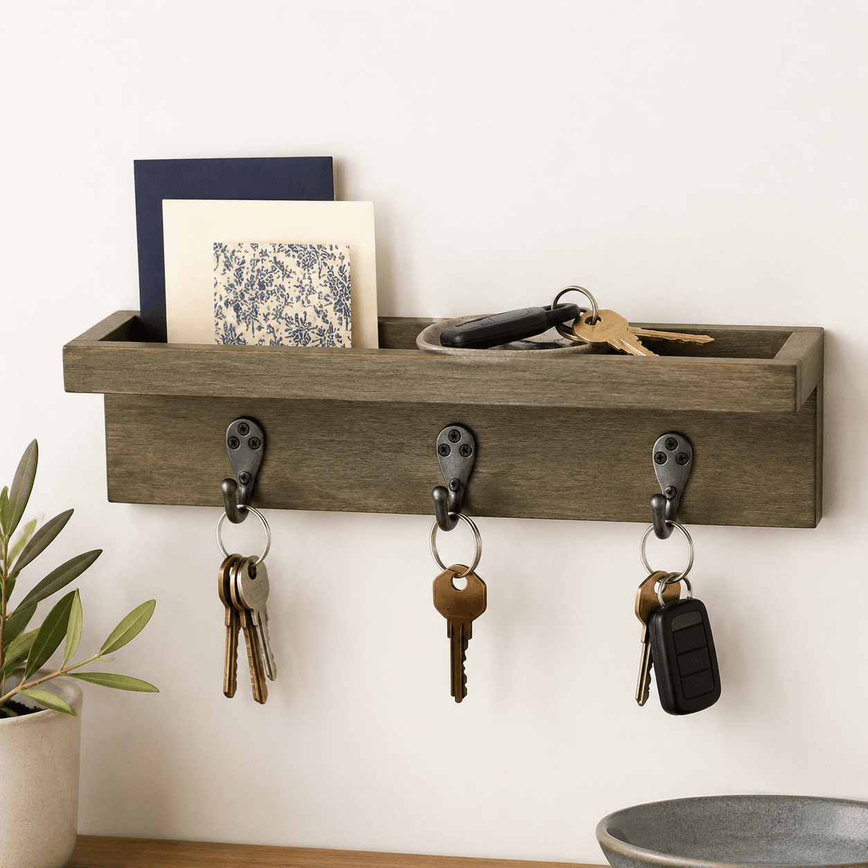 Wall Key Shelf — A landing strip for keys, cards and small daily carry.