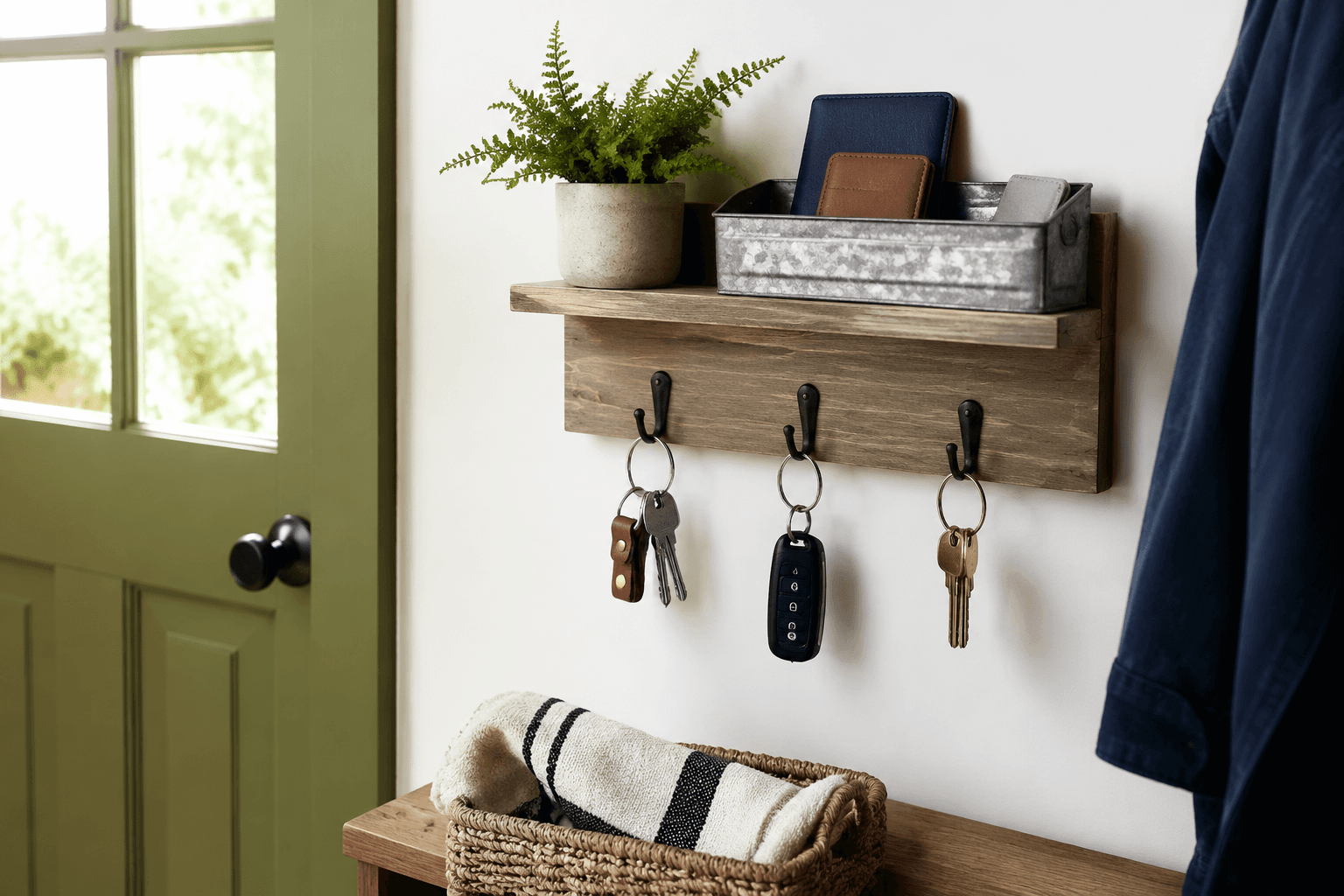 Wall Key Shelf styled in a home entryway